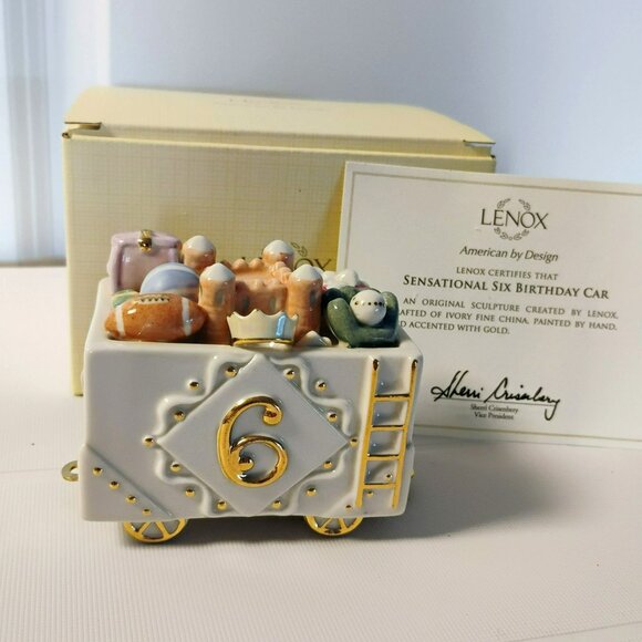 Lenox Happy Birthday Express Sensational Six Ivory Porcelain Train Car 24K Gold